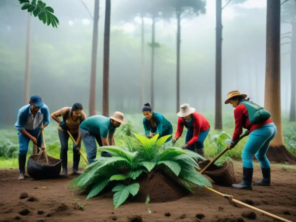 Unidos en la conservación: Comunidad plantando árboles en un bosque biodiverso de Uruguay