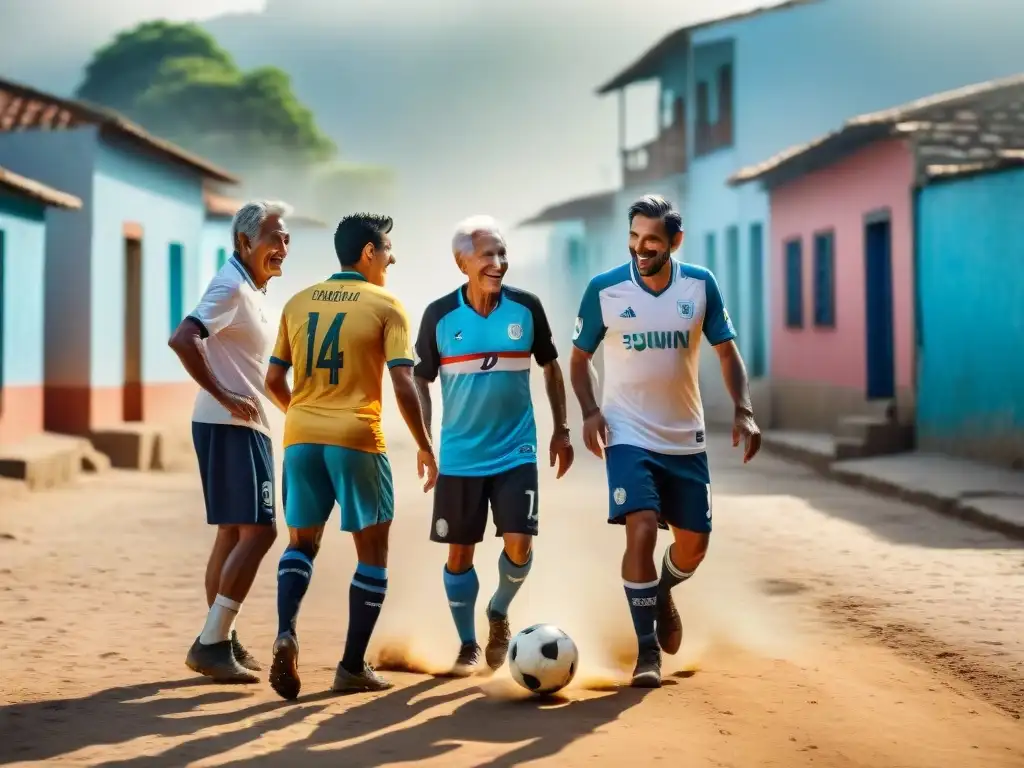 Unidos por el fútbol en Uruguay: Diversas generaciones juegan apasionadamente en una calle polvorienta y soleada