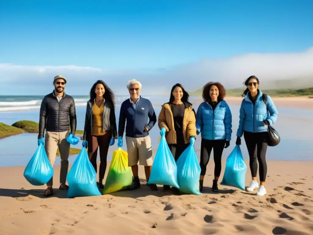 Unidos por el turismo responsable en Uruguay: turistas diversxs limpian la playa, mostrando compromiso y conciencia ambiental