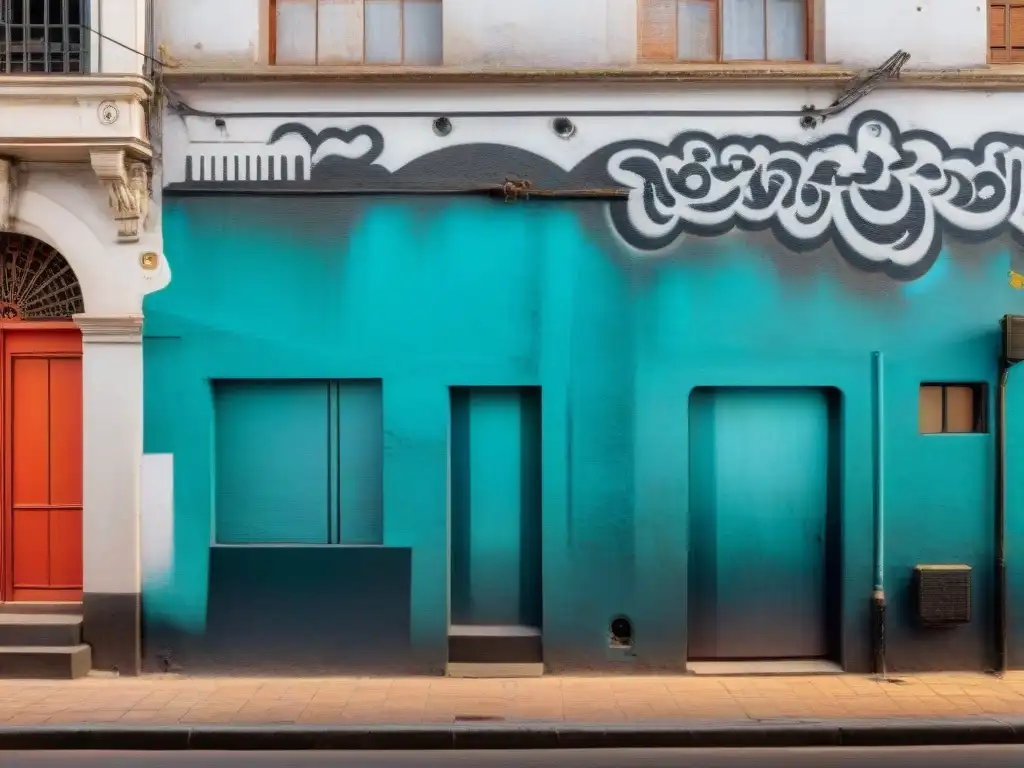 Fotografía urbana en Montevideo: Detalles de grafitis en una pared envejecida en un callejón de la ciudad, retrato de creatividad y decadencia