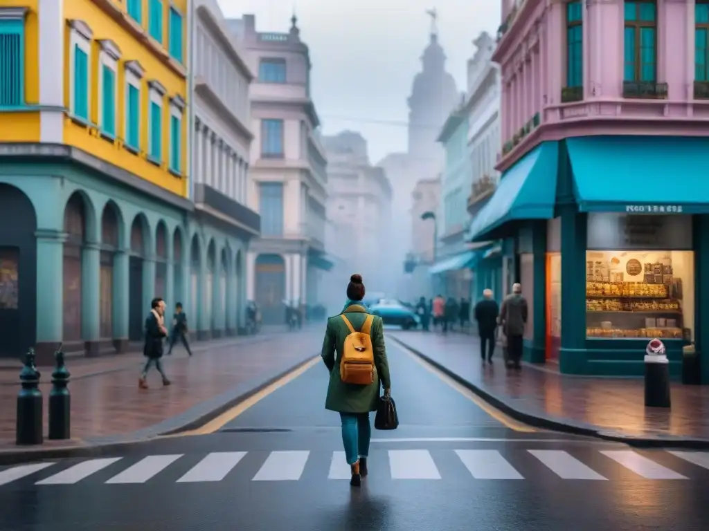 Fotografía urbana en Montevideo: vibrante escena callejera con arte urbano, arquitectura antigua y locales en su rutina diaria