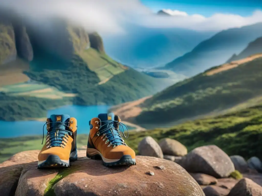 Un valiente senderista en Cerro Catedral, con desgastados zapatos de trekking conquistando terrenos difíciles