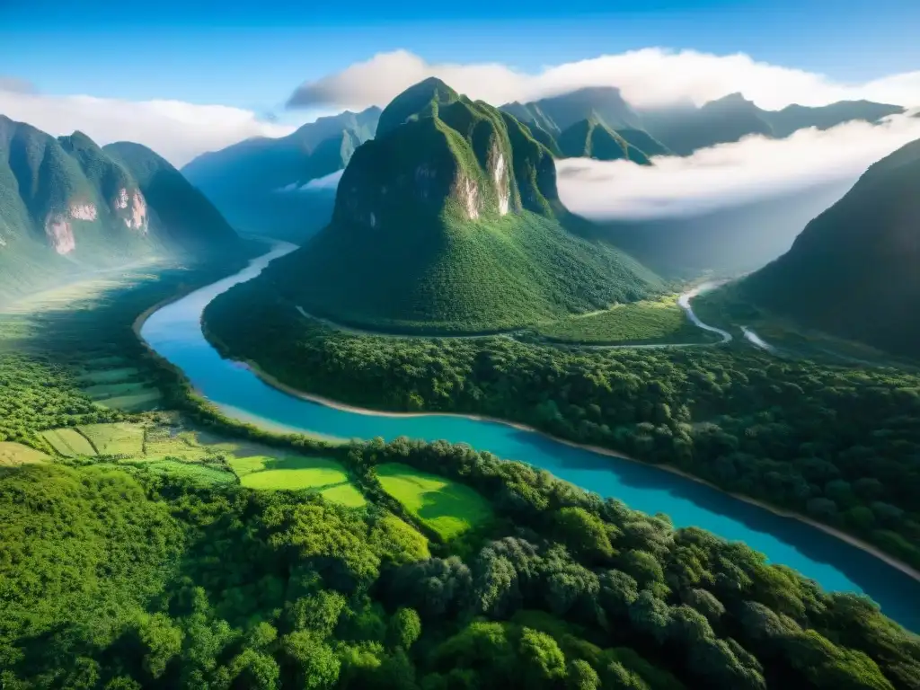 Valle del Lunarejo: Naturaleza salvaje y belleza pura Valle del Lunarejo naturaleza auténtica: río serpenteando entre bosques verdes, montañas imponentes bajo cielo azul
