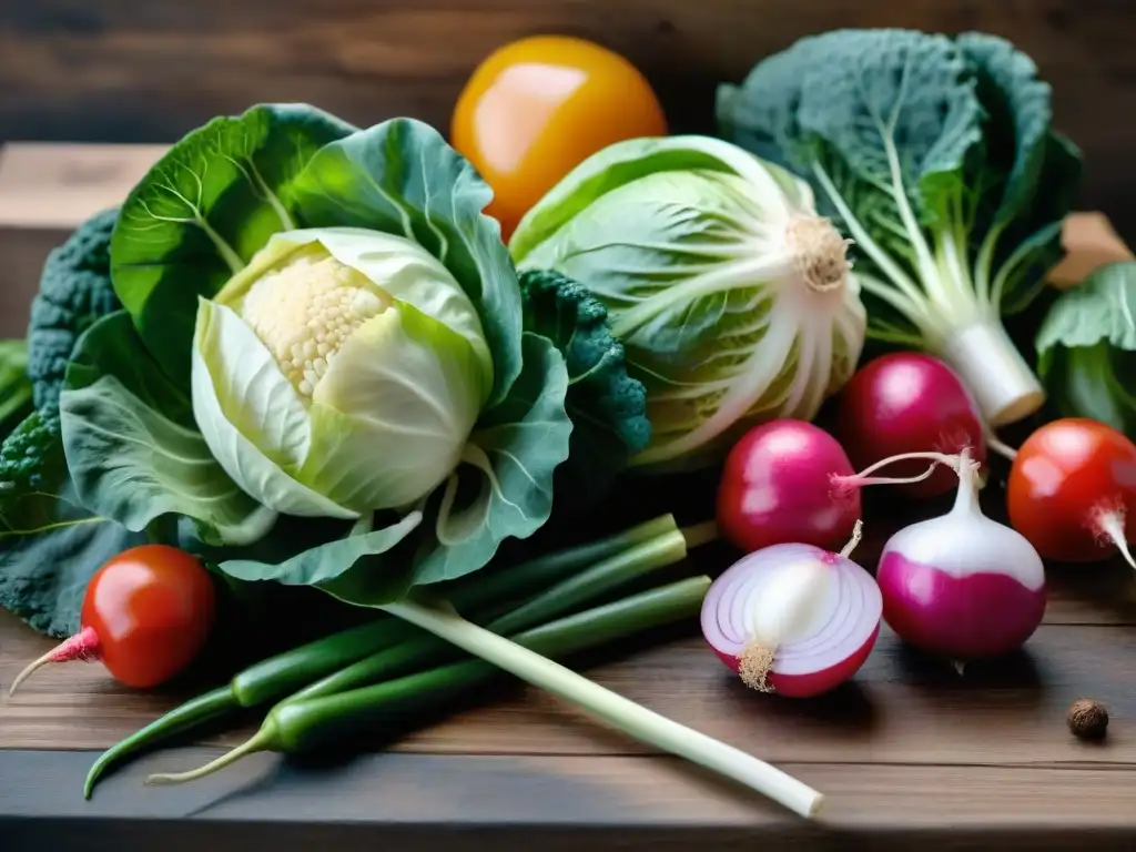 Variedad de coloridas verduras en detallada composición para recetas de fermentación chucrut y kimchi en Uruguay