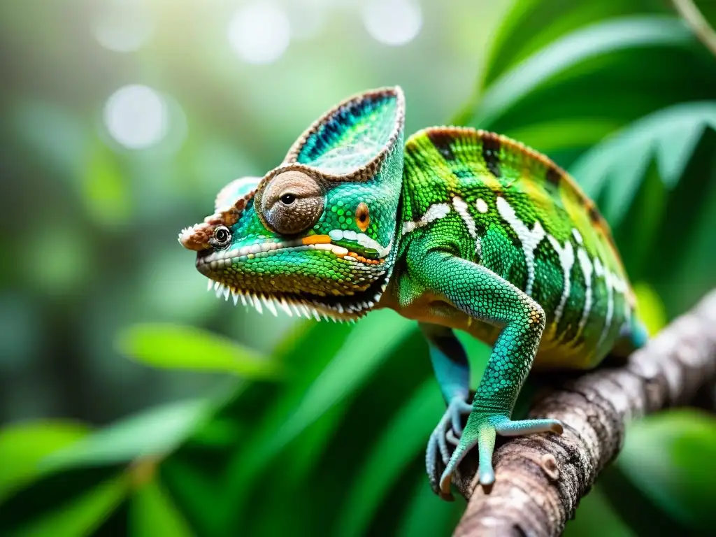 Camaleón verde en la selva uruguaya, destacando su camuflaje