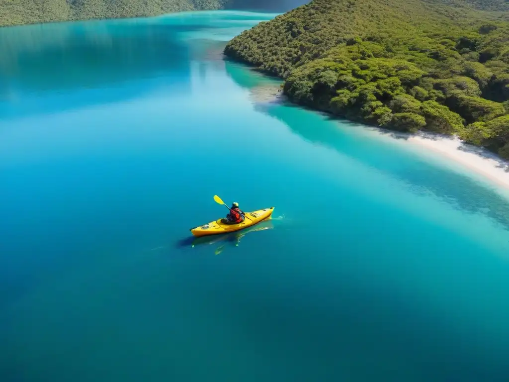 Un viaje inolvidable en kayak por la Laguna Garzón, rodeado de naturaleza tranquila y montañas distantes