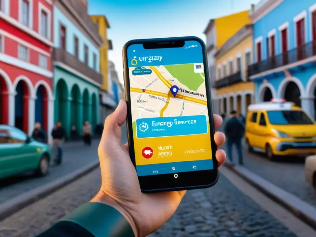 Un viajero en Uruguay usando apps de emergencia y salud en Montevideo