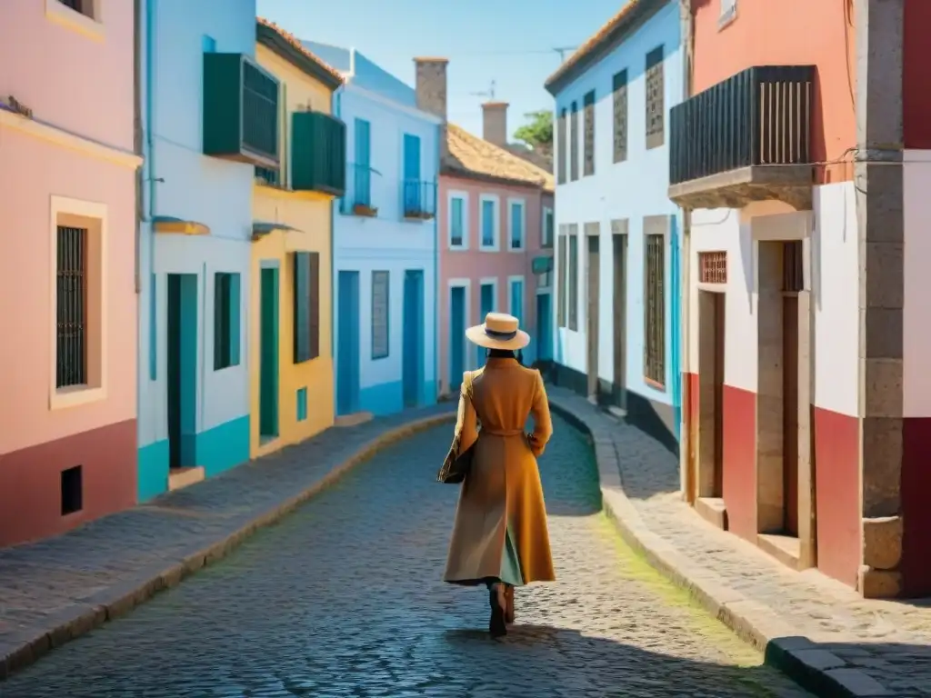 Un viajero explorando las calles empedradas de Colonia del Sacramento, Uruguay, inspirando a explorar sitios históricos Uruguay