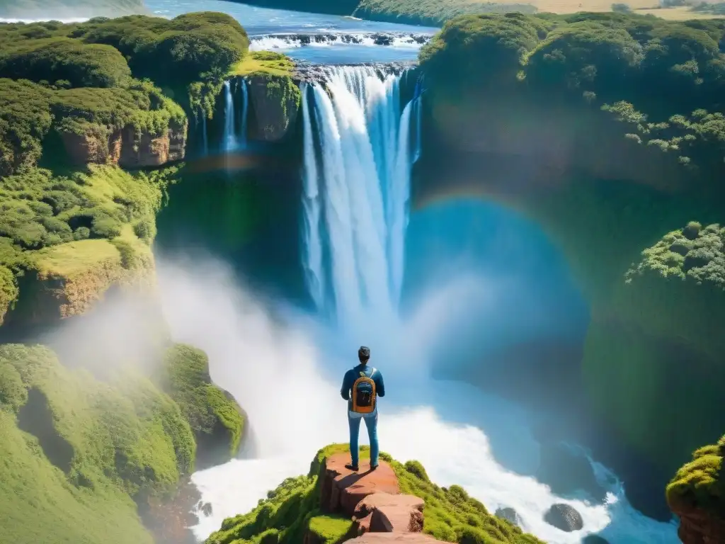 Un viajero maravillado frente al Salto del Penitente en Uruguay, revelando la belleza de las joyas ocultas