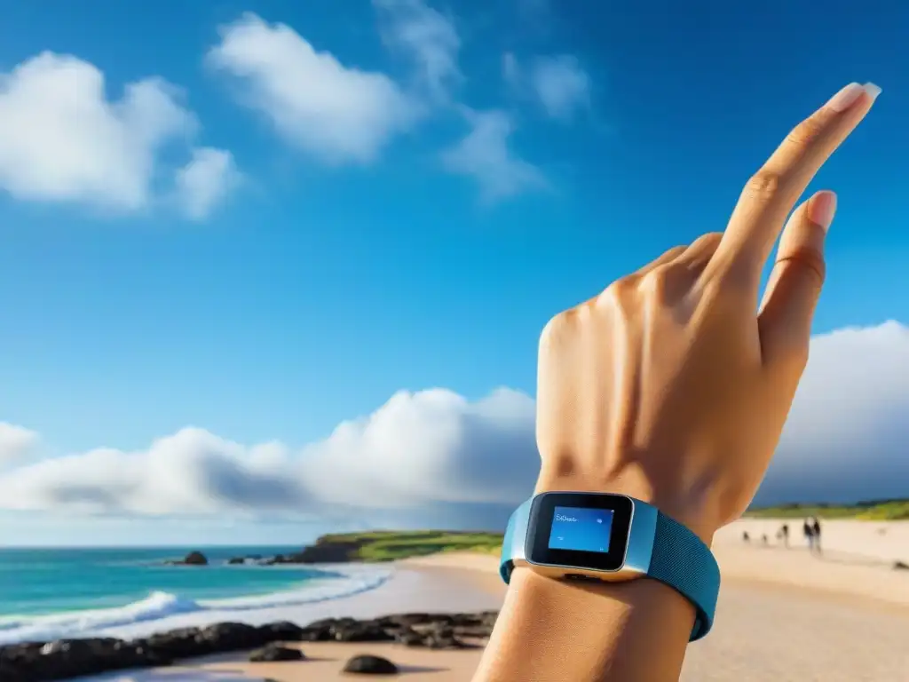 Viajero con tecnología wearable en turismo saludable por Uruguay