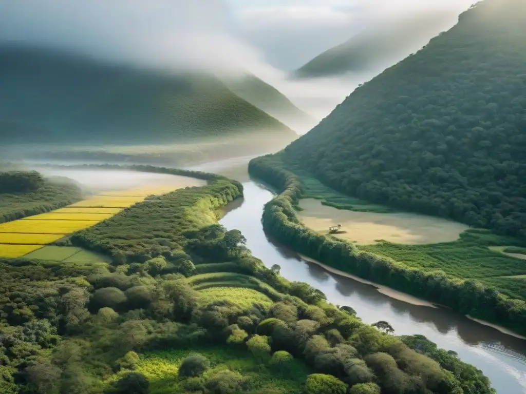 Viajeros disfrutan del ecoturismo sostenible en Uruguay, rodeados de naturaleza exuberante y armonía