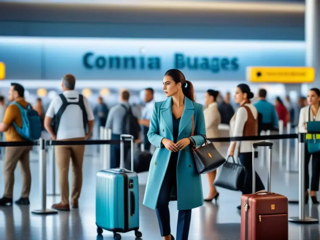 Viajeros esperando equipaje en el aeropuerto de Uruguay, resaltando la importancia de los seguros de viaje en Uruguay