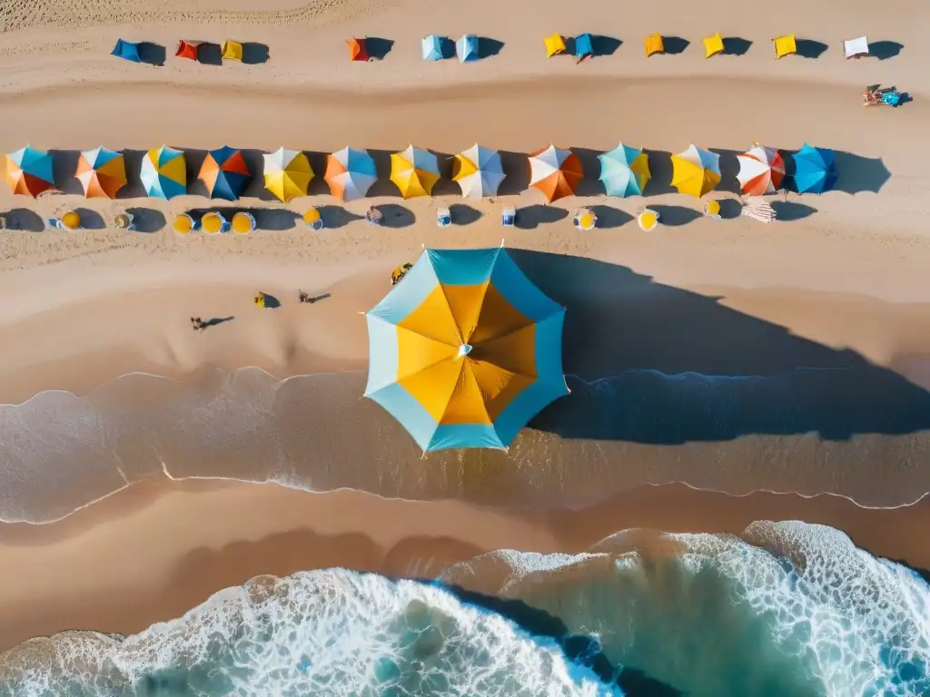 Diversos viajeros aplicando protector solar en la playa de Uruguay