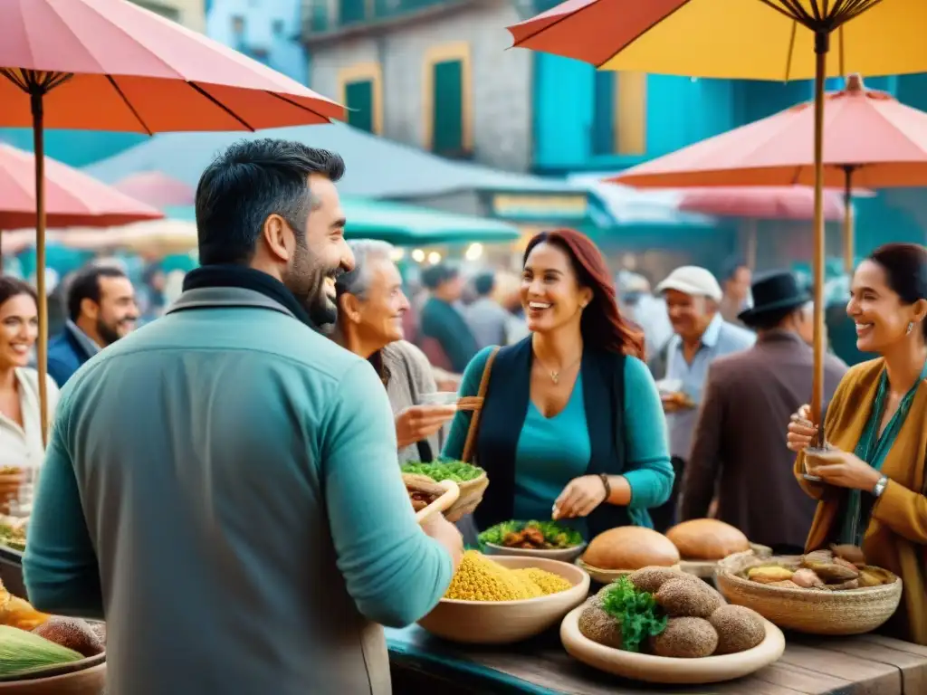 Viajeros disfrutan seguro de viaje gastronomía Uruguay en mercado colorido