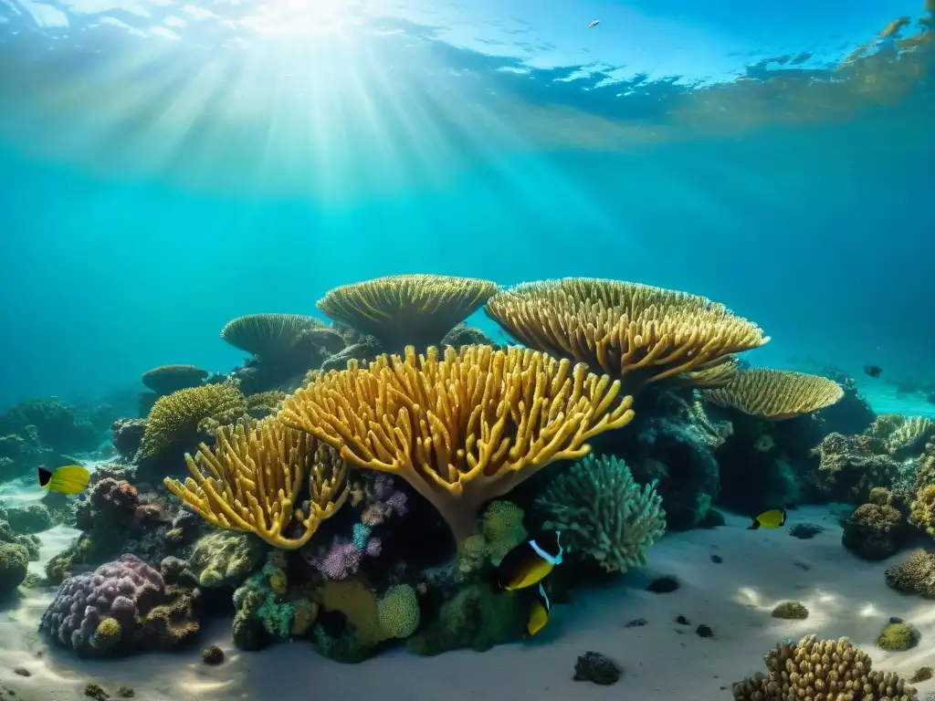 Un vibrante arrecife de coral en el Parque Subacuático Piriápolis, Uruguay; peces coloridos nadan en aguas turquesas