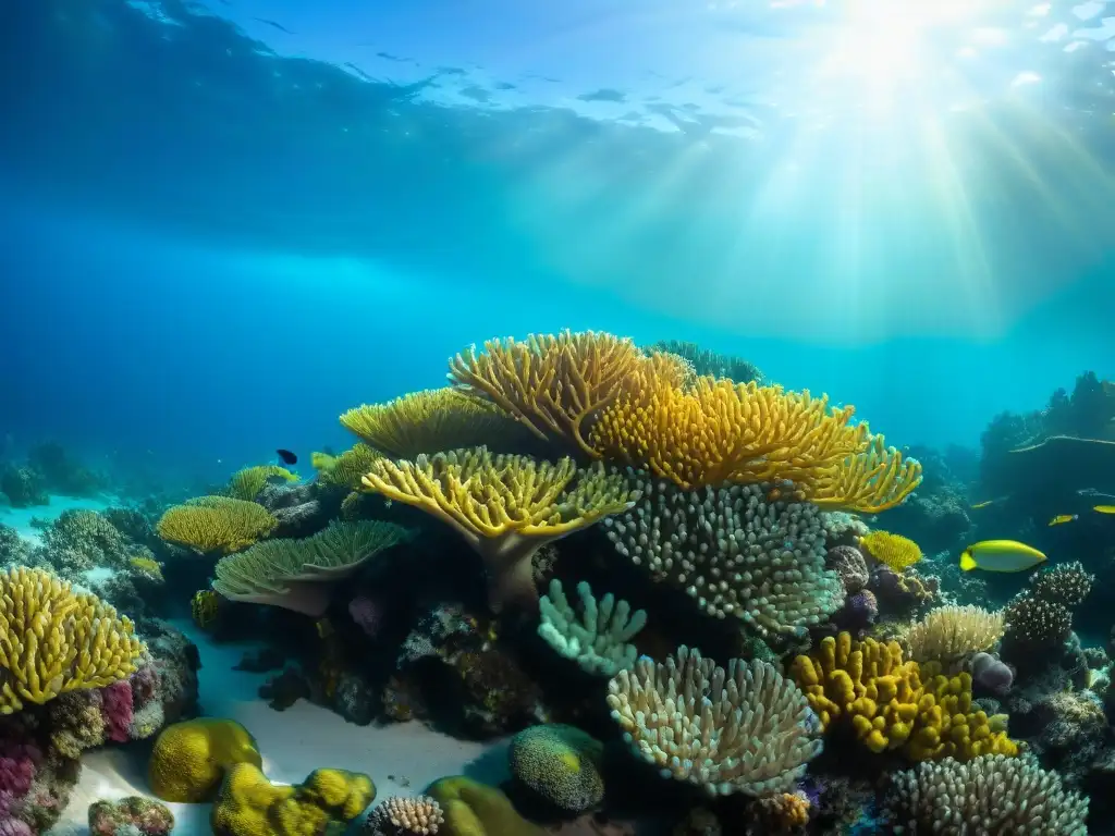 Un vibrante arrecife de coral en el Caribe con peces coloridos y juego de luces