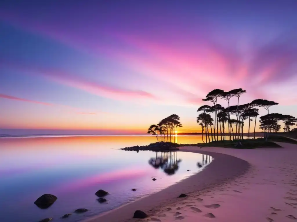 Fotografía de un vibrante atardecer en Punta del Este, Uruguay, reflejando la belleza del paisaje costero