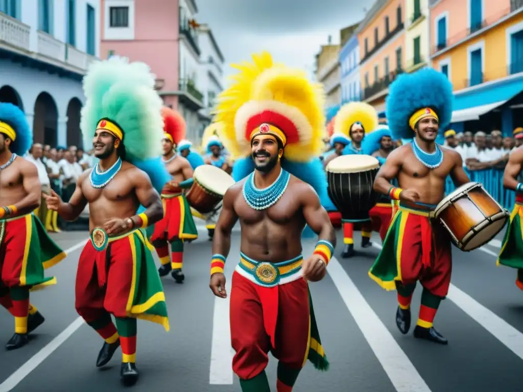 Celebración vibrante de Candombe en la cultura uruguaya: tambores, música, danza y color