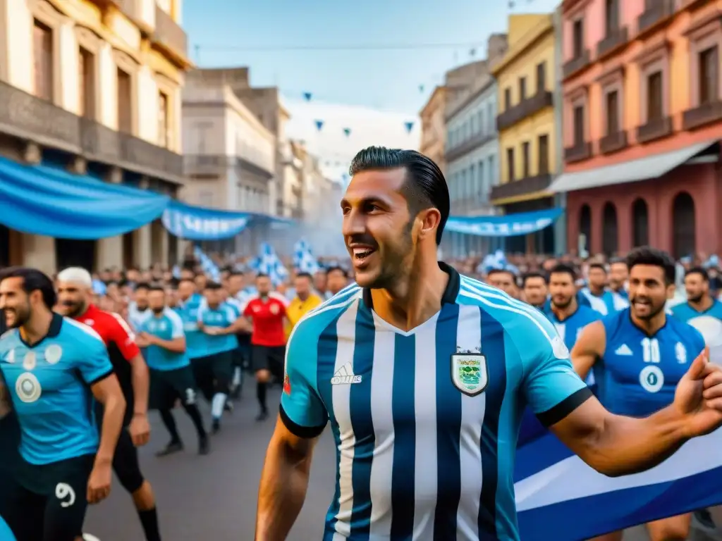 Una vibrante celebración futbolística en las calles de Montevideo, Uruguay