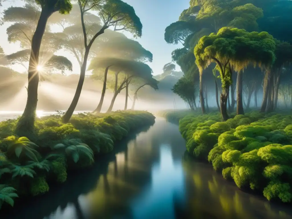 Un vibrante corredor de biodiversidad a lo largo del río Uruguay, mostrando la exuberante flora y fauna nativa