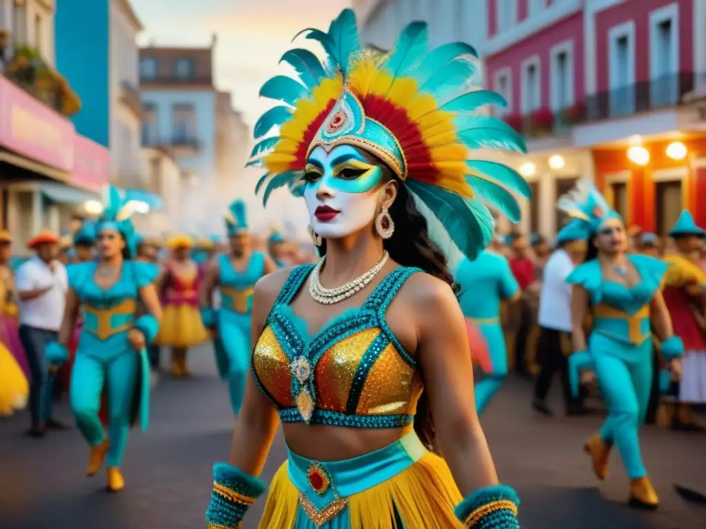 Un vibrante desfile de bailarines en el carnaval uruguayo de Montevideo