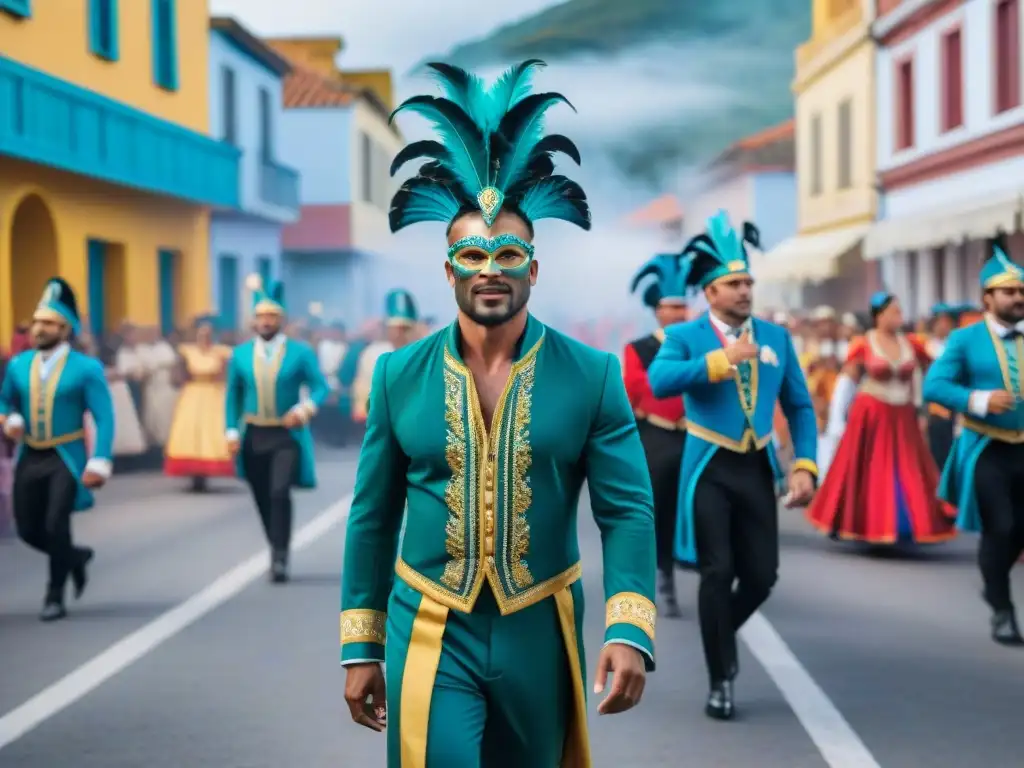 Un vibrante desfile de Carnaval en Bella Unión, Uruguay, con la comunidad celebrando en las coloridas calles