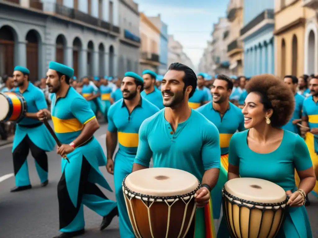 Un vibrante desfile de tambores de candombe en Montevideo, Uruguay, muestra la identidad musical de Uruguay con pasión y color