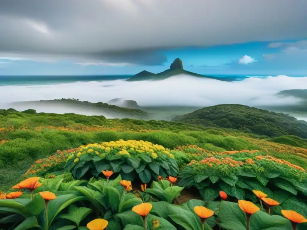 Un vibrante ecosistema en Uruguay: exuberante vegetación, flores coloridas y diversa fauna conviviendo armoniosamente