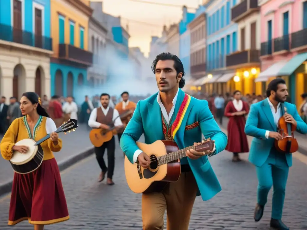 Un vibrante encuentro de músicos uruguayos tradicionales interpretando folklore en Montevideo