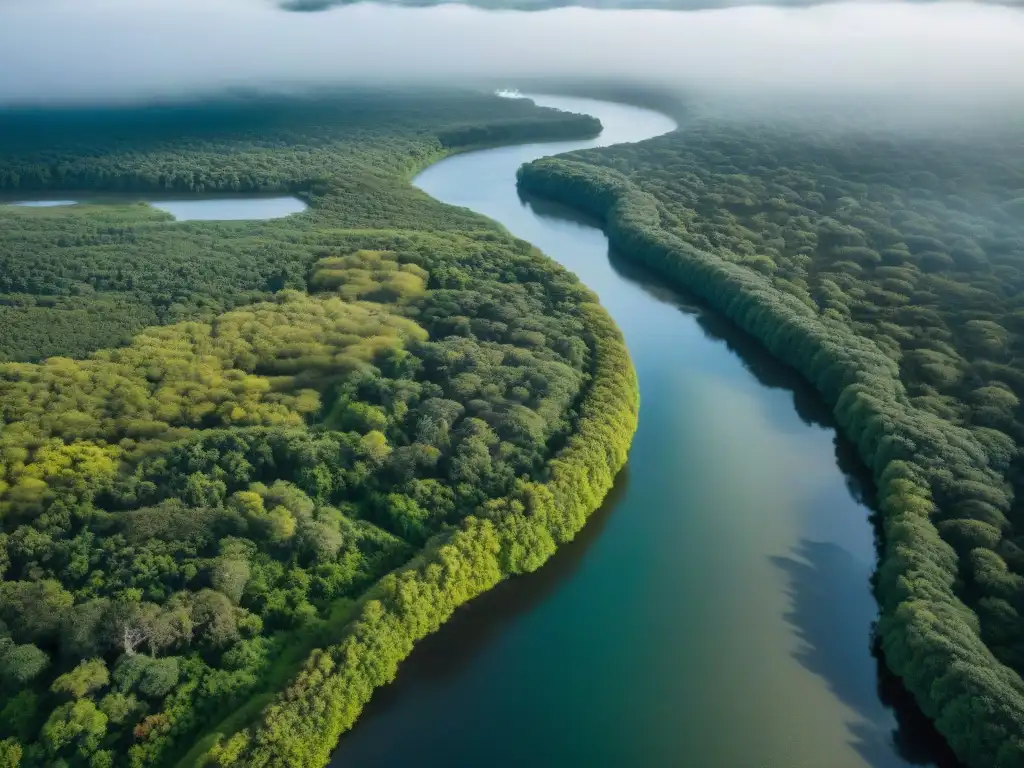 Vibrante equilibrio ecológico en Áreas protegidas de Uruguay: ríos serpenteantes y exuberantes bosques iluminados por el sol