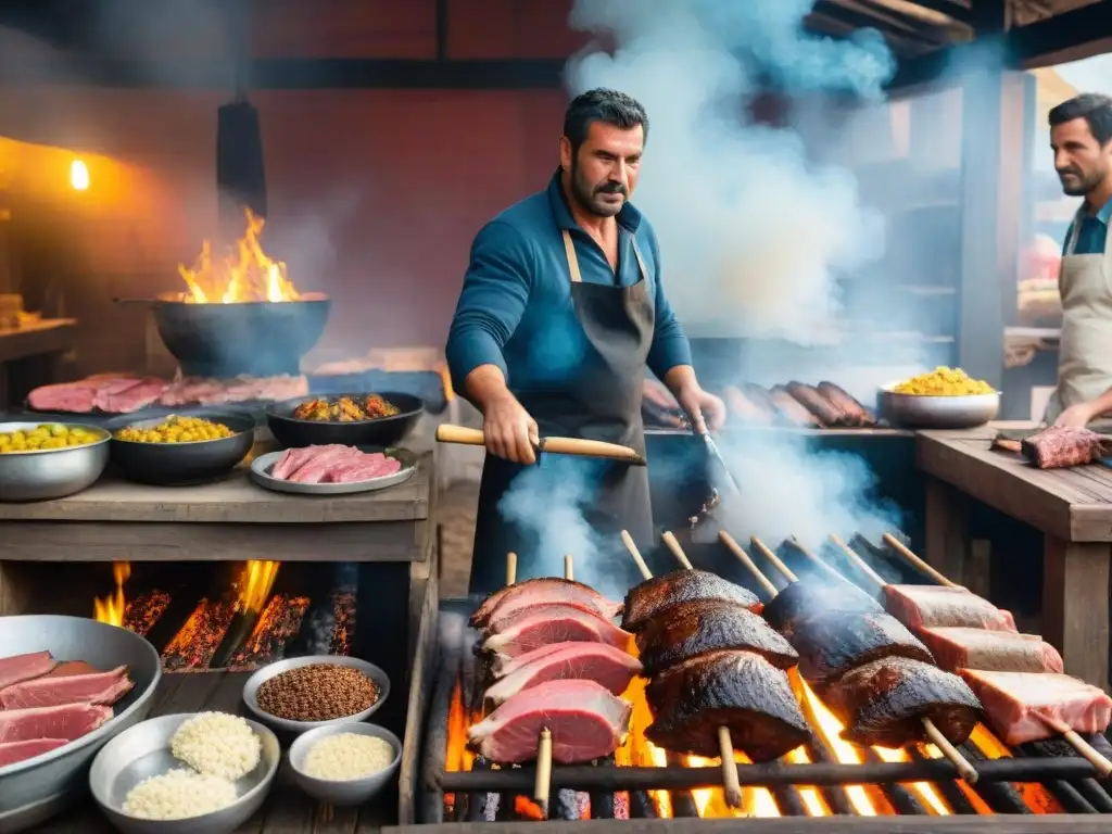 Vibrante escena de mercado en Uruguay, con los mejores puestos de asado