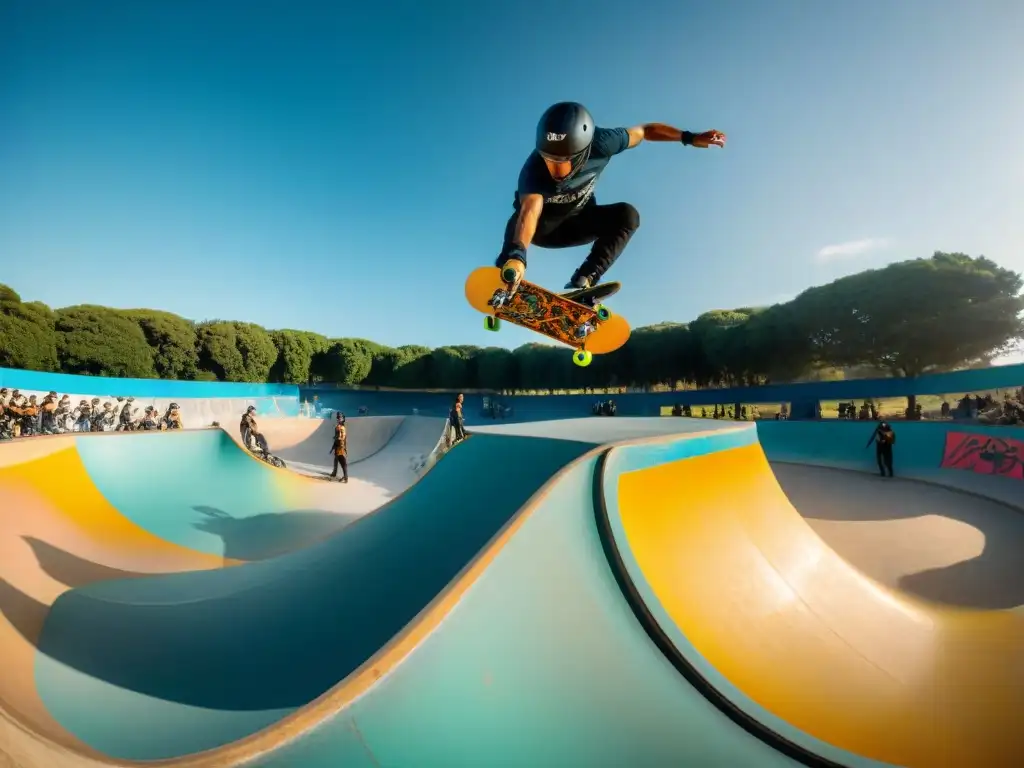 Vibrante escena de skaters y BMXers en un parque de skate en Uruguay