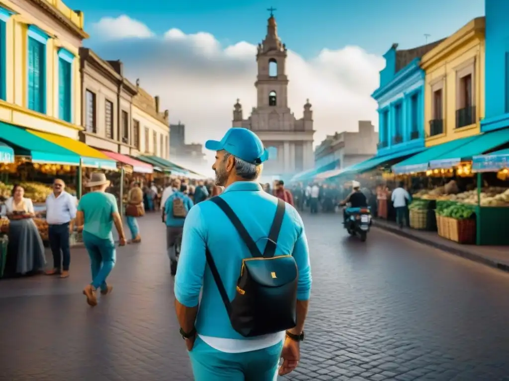 Vibrante escena en Montevideo con smartwatches como guías personales por sus calles llenas de vida, arte y cultura en Uruguay