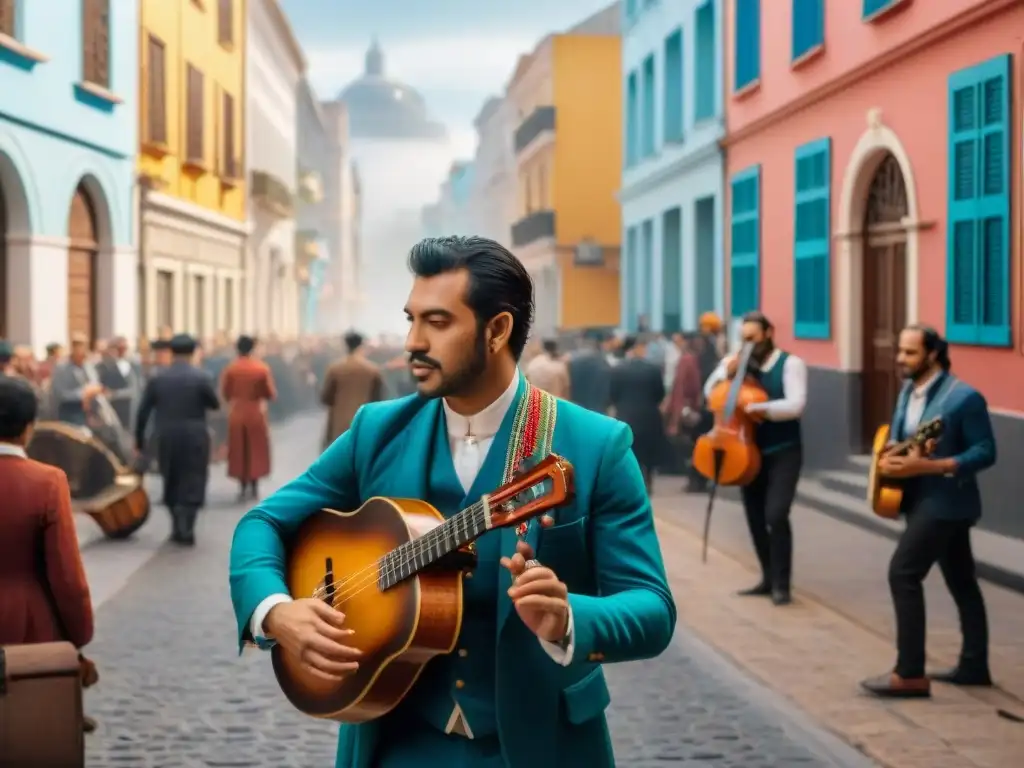 Un vibrante escenario callejero en Montevideo, Uruguay, muestra la diversidad de influencias musicales en la ciudad