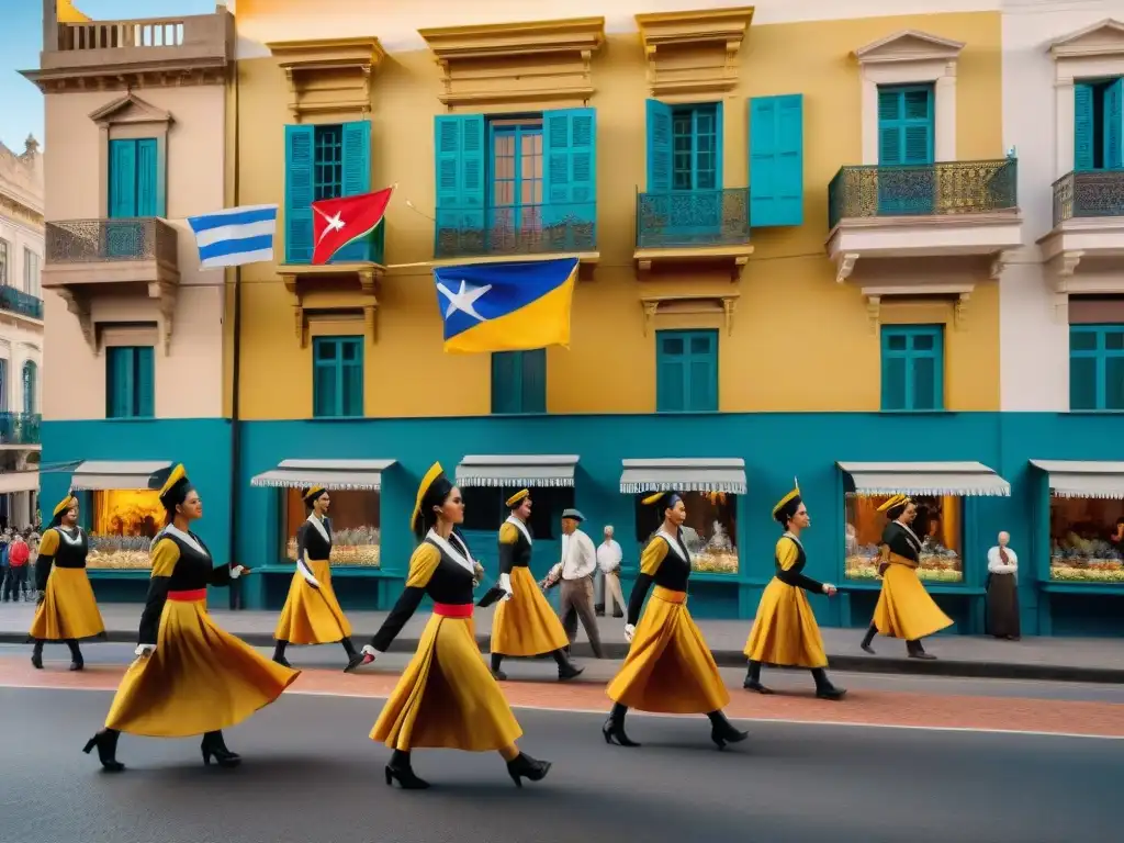 Una vibrante fotografía de viaje en Uruguay capturando la esencia cultural de Montevideo durante un festival callejero