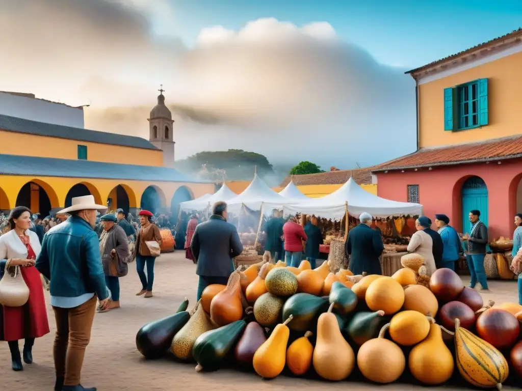 Vibrante feria artesanal en Uruguay: Experiencia auténtica ferias Uruguay, con puestos coloridos y arquitectura colonial