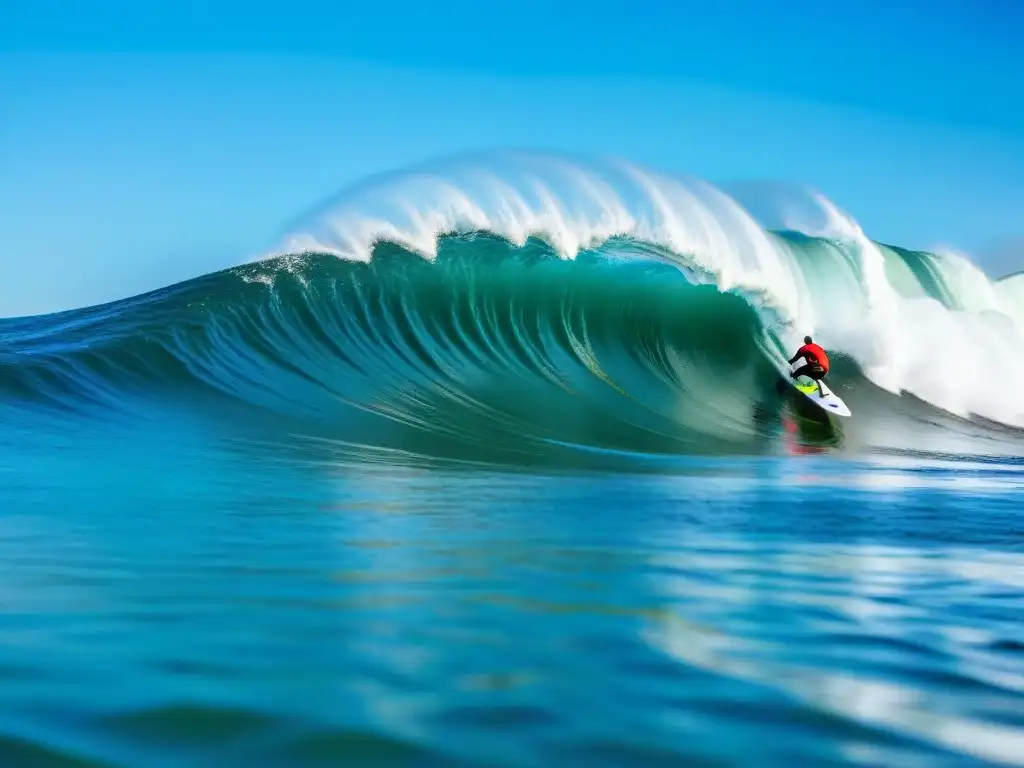 Un vibrante grupo de riders expertos surfeando olas en Punta del Este, Uruguay