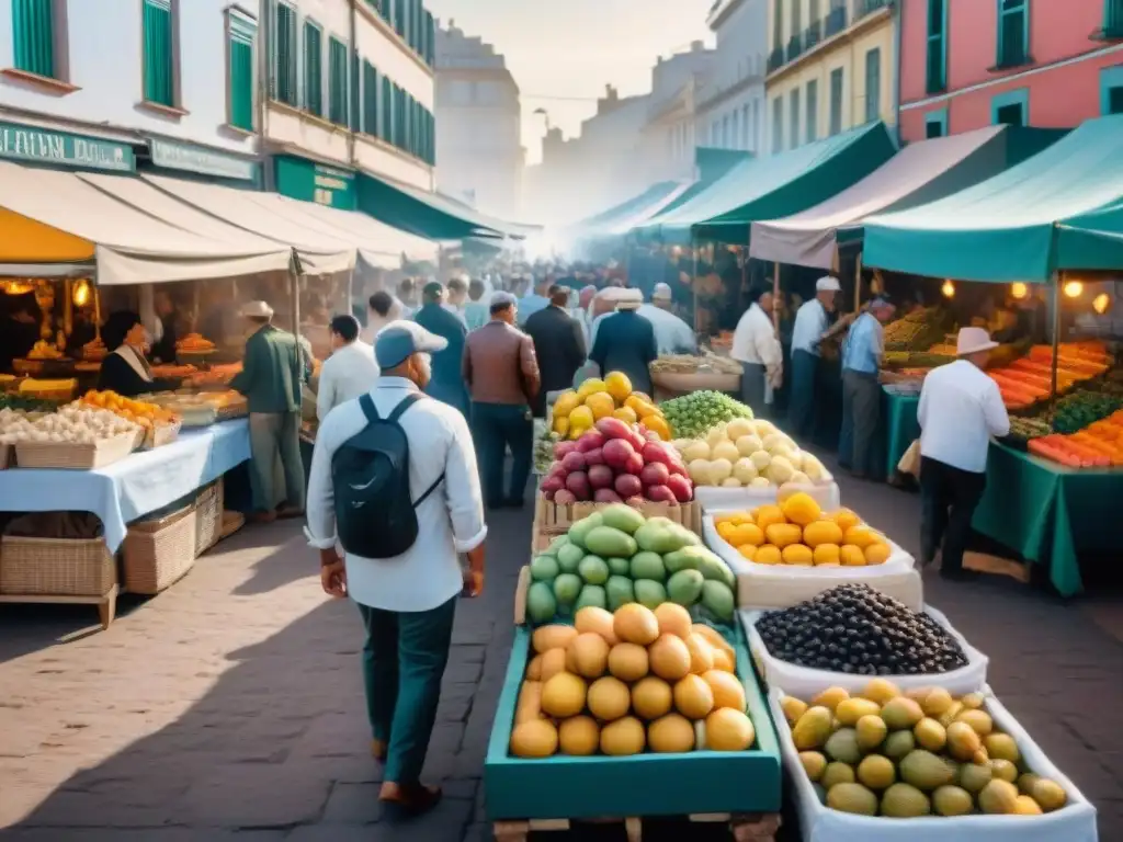 Vibrante mercado al aire libre en Montevideo con influencia inmigración gastronomía uruguaya