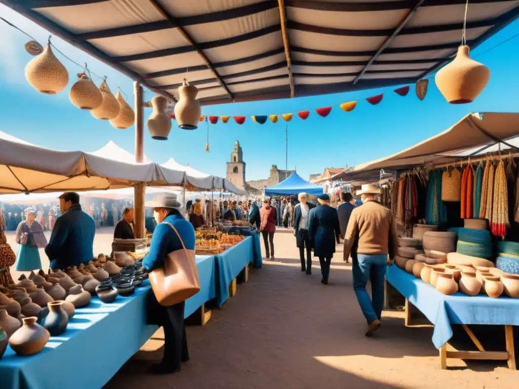 Vibrante mercado artesanal en Uruguay, lleno de colores y cultura local