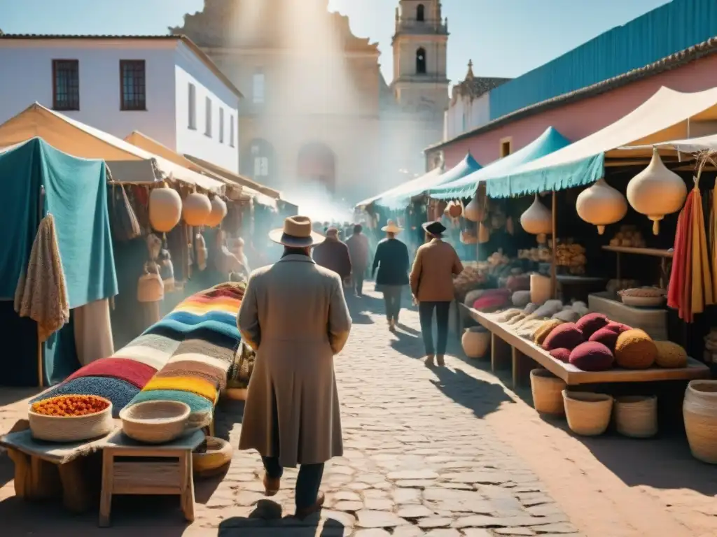 Un vibrante mercado artesanal en Uruguay con textiles, cerámica e pinturas