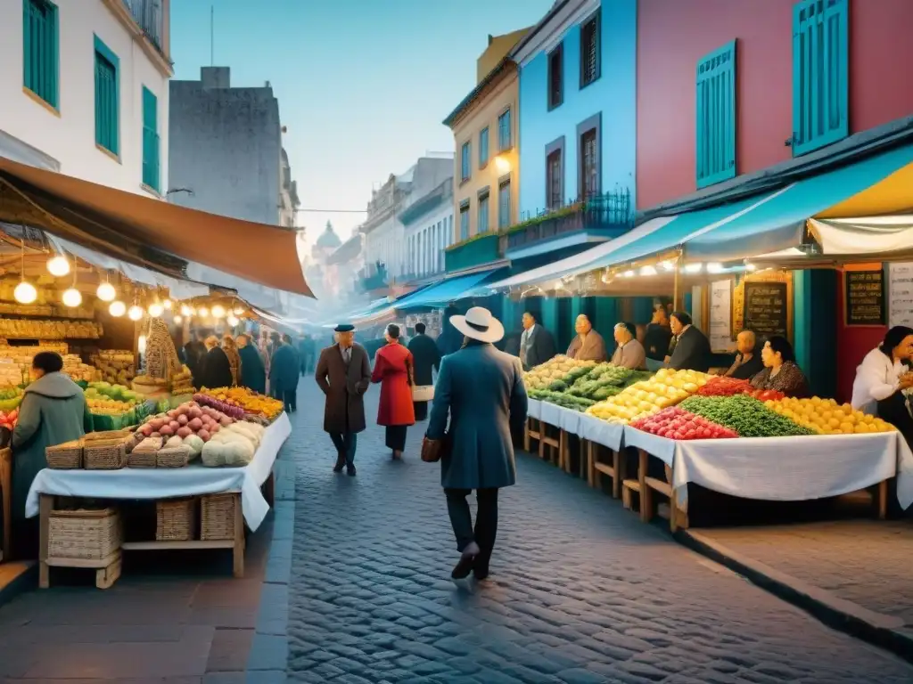 Descubre un vibrante mercado callejero en Montevideo, Uruguay, con puestos de colores y la auténtica vida local