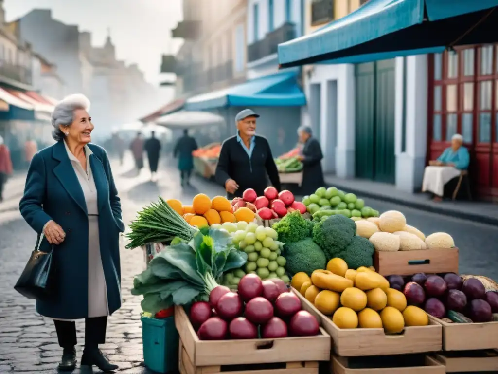 Vibrante mercado callejero en Montevideo, Uruguay, con retratos auténticos del pueblo uruguayo