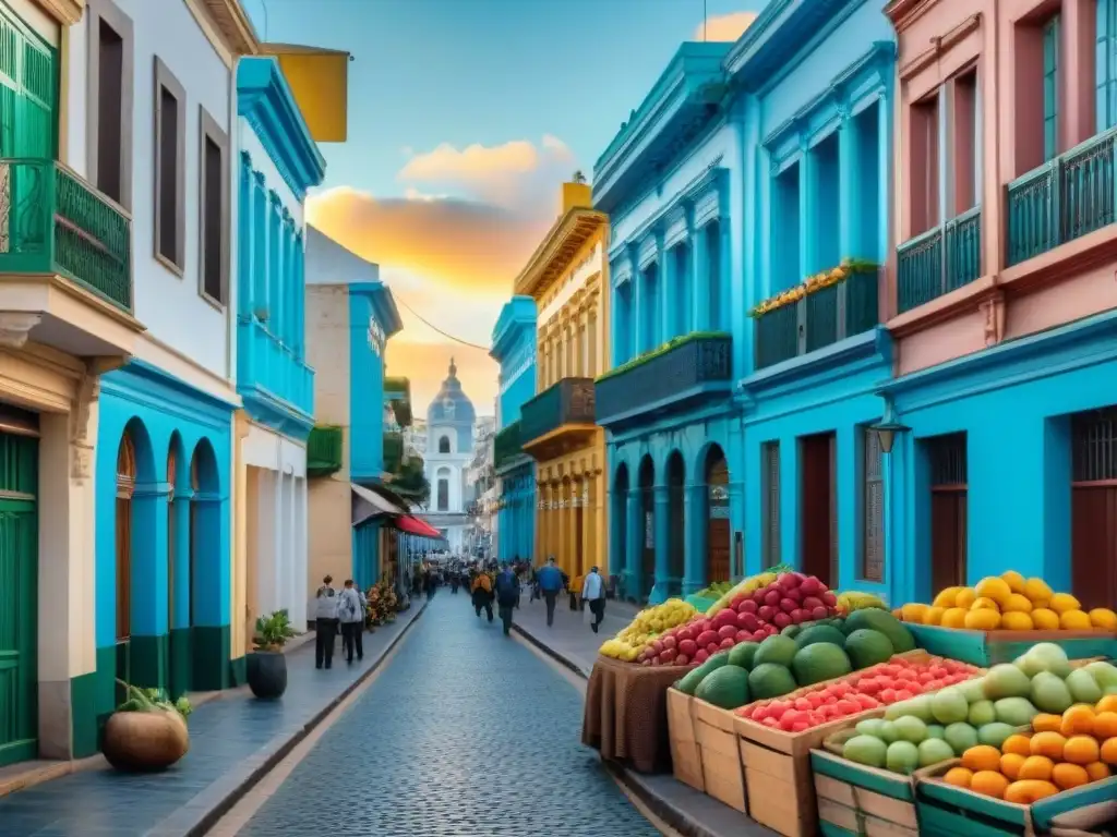 Descubre el vibrante mercado de Montevideo, Uruguay, con frutas coloridas y artesanías tradicionales