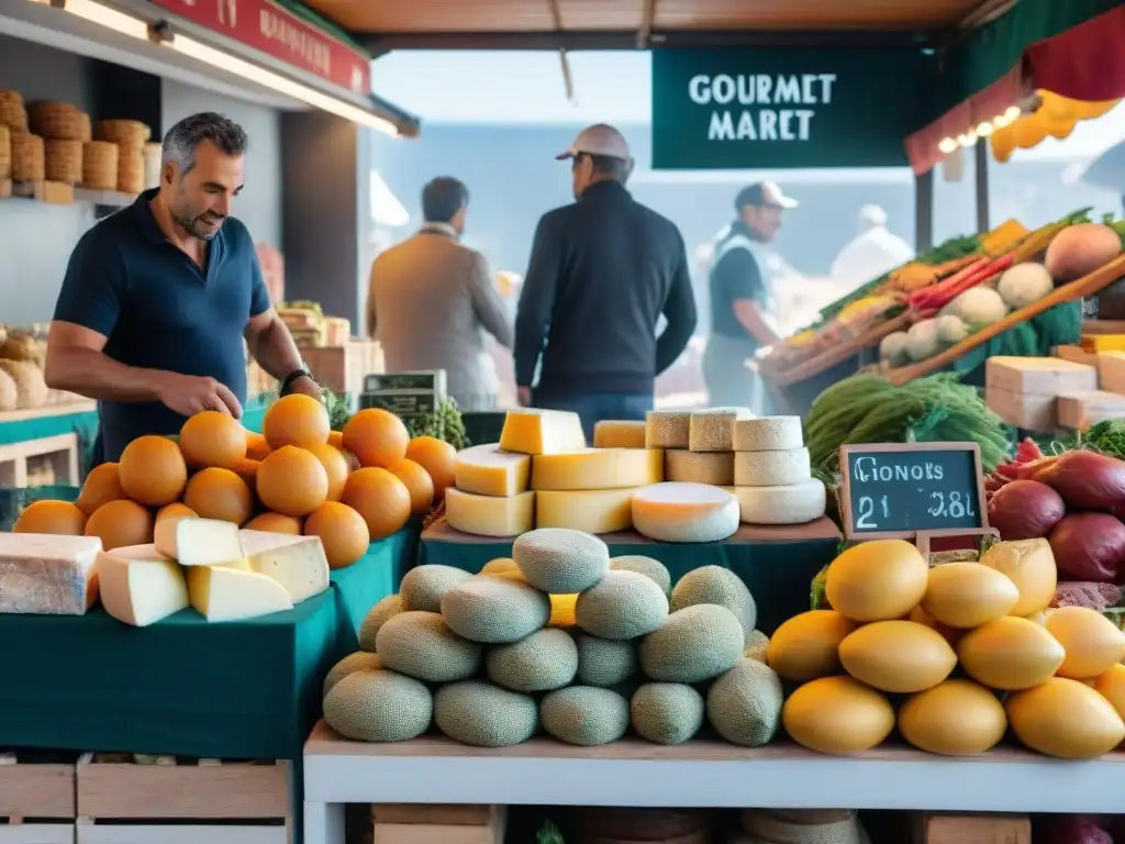 Mercado gourmet en Punta del Este: colores, sabores y vida Un vibrante mercado gourmet en Punta del Este, Uruguay, lleno de productos frescos y coloridos