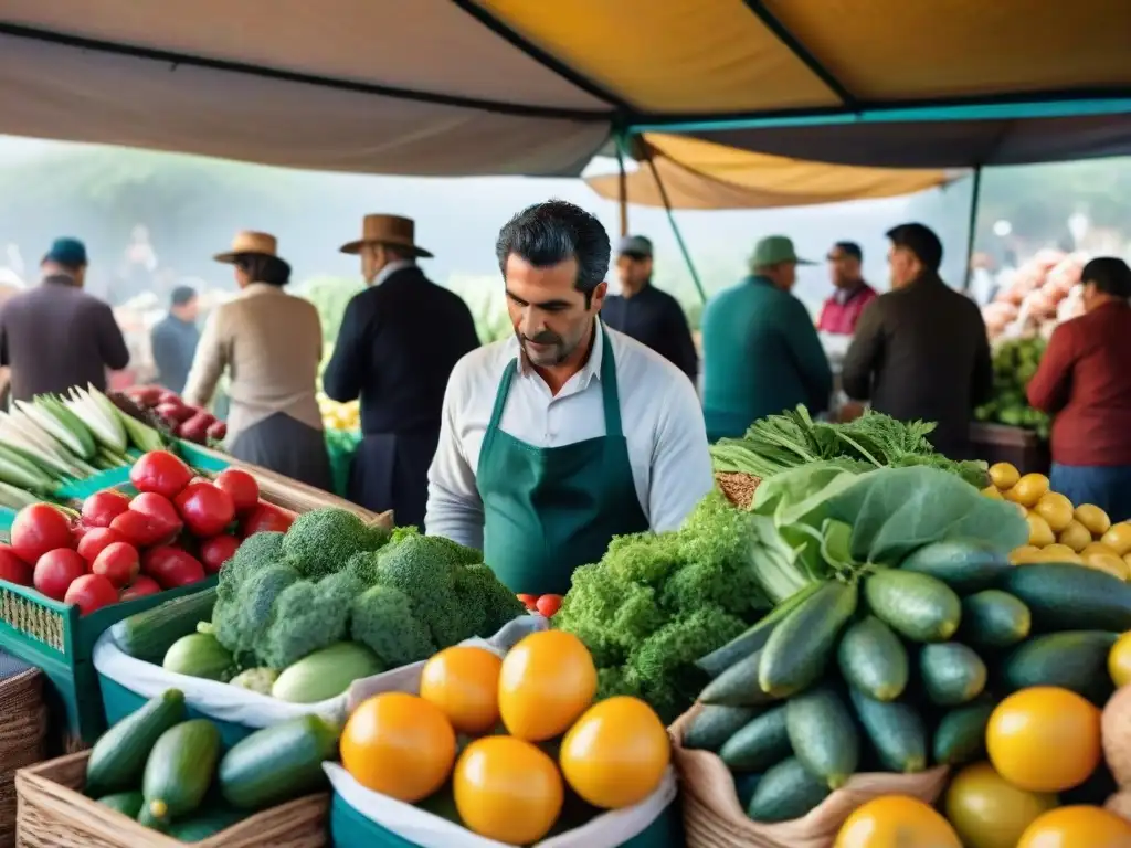 Un vibrante mercado local en Uruguay con ingredientes frescos para cocina vegetariana con ingredientes locales