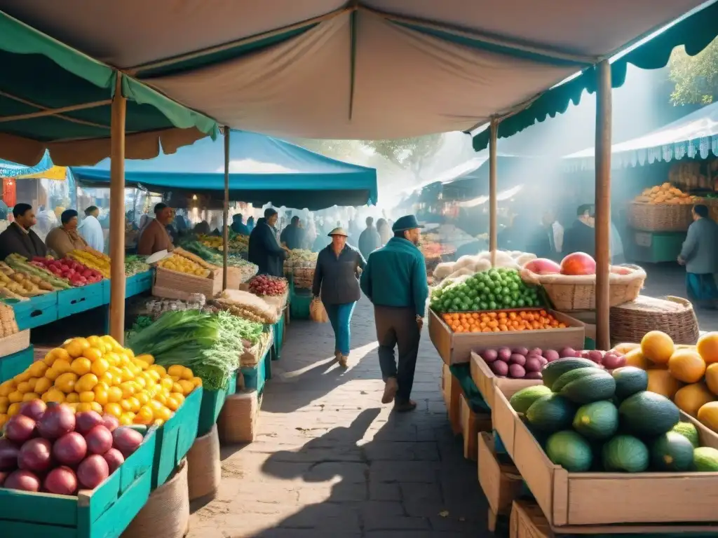 Vibrante mercado local en Uruguay con productos sostenibles y energía comunitaria