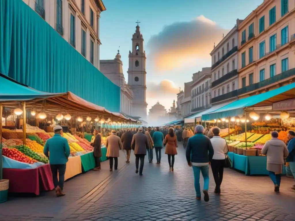 Vibrante mercado en Montevideo, Uruguay, con los mejores podómetros para caminar en Uruguay