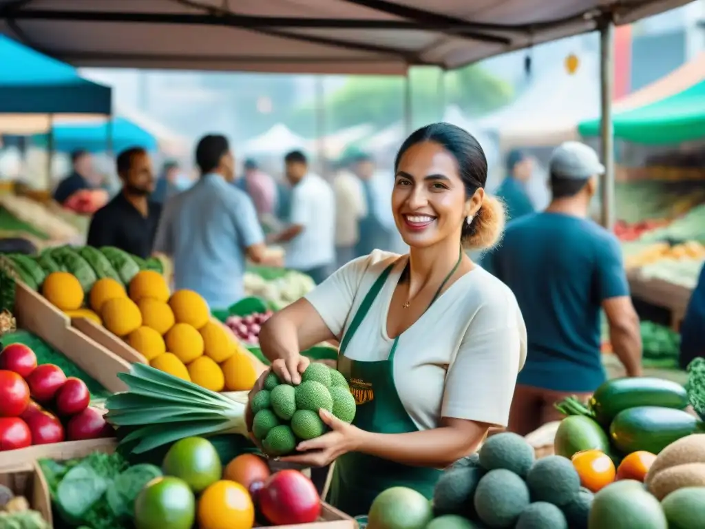 Vibrante mercado vegano en Uruguay con productos frescos y coloridas opciones