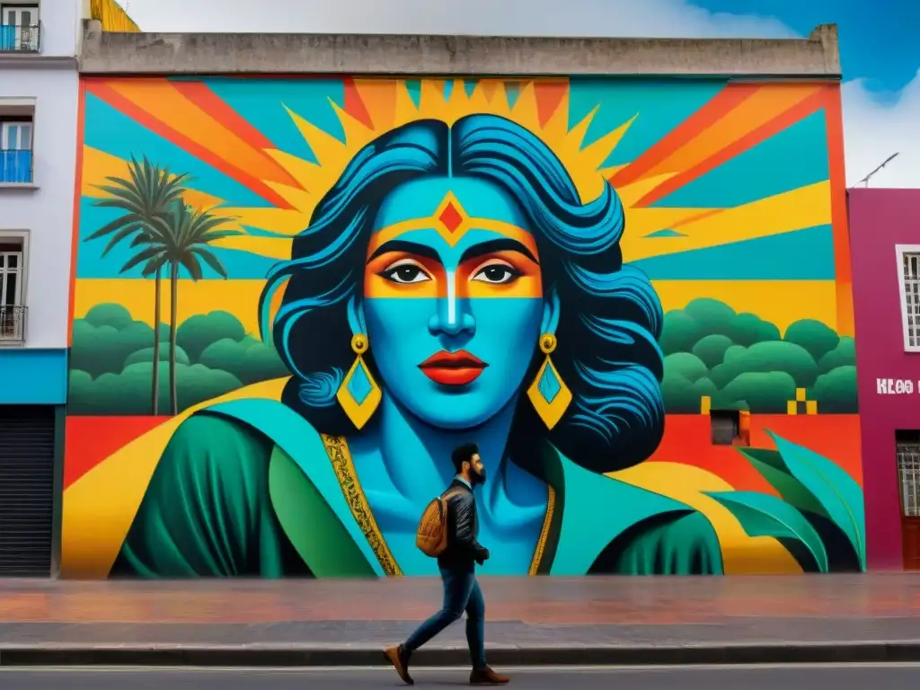 Un vibrante mural en Montevideo con colores y detalles emblemáticos