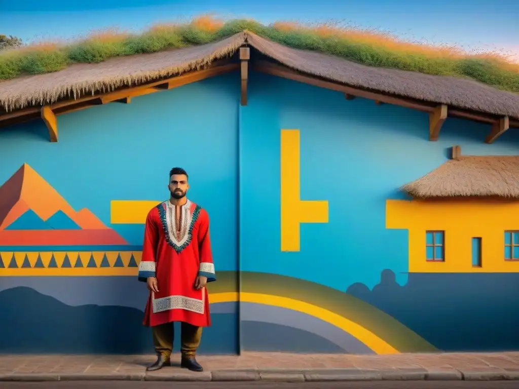 Un vibrante mural de diversidad cultural en Uruguay con gente de diferentes orígenes unidos en armonía